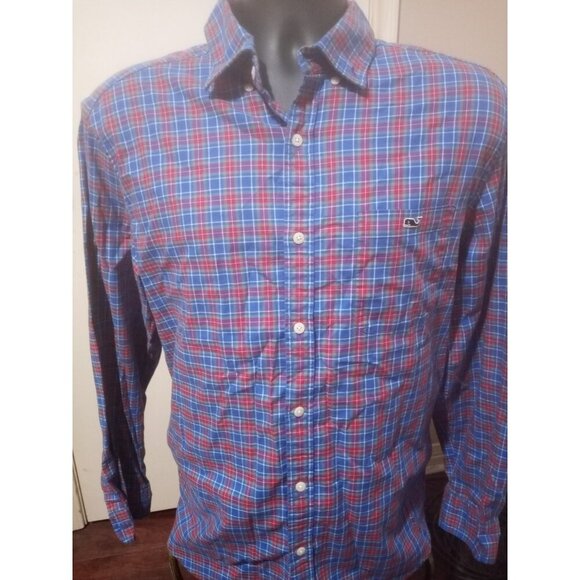 Men's Vineyard Vines Classic Fit Tucker Shirt Red Blue Plaid Long Sleeve Large L - Picture 1 of 11